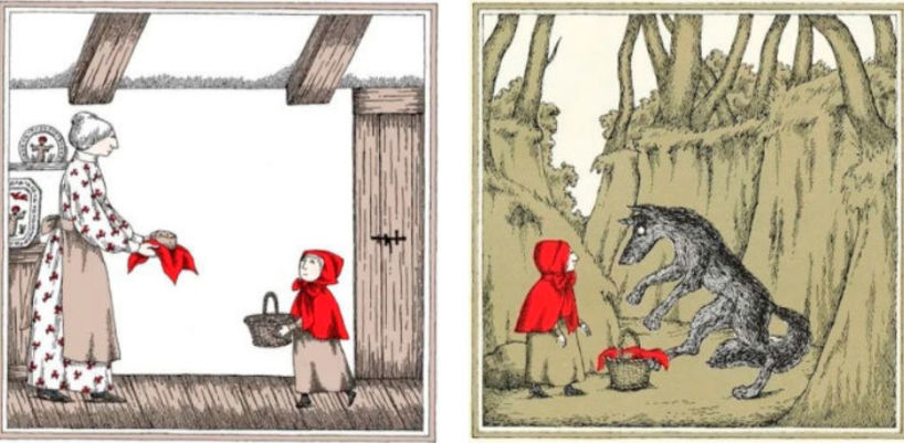 Reinterpretación de Caperucita Roja, ilustrado por Edward Gorey.