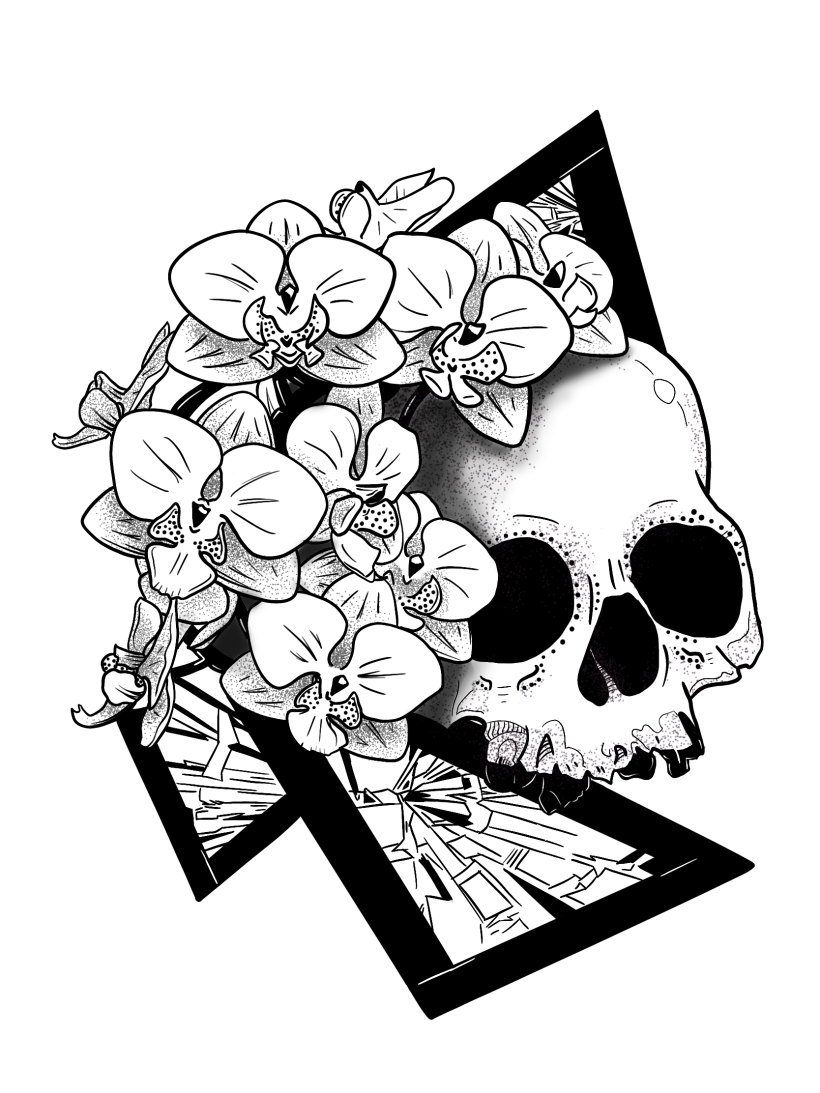 My Tattoo Design (skull+orchids) in Digital Design and Illustration of Tattoos with Procreate course