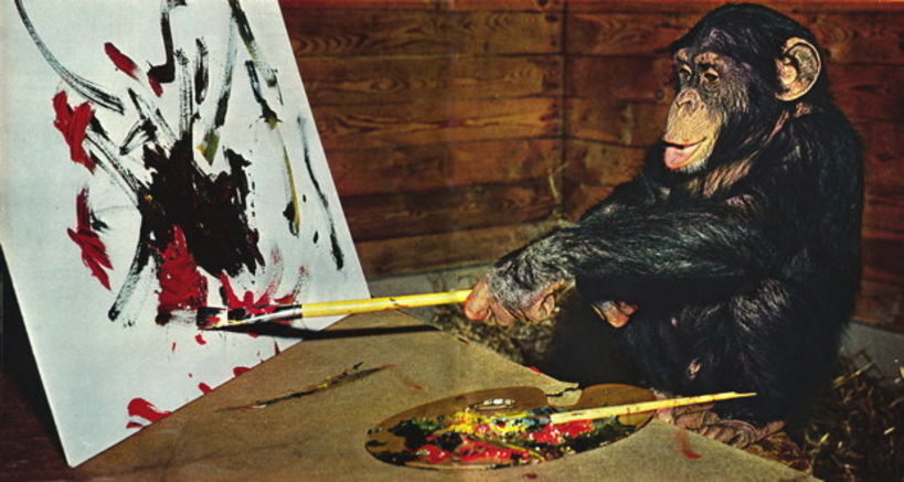 Pierre Brassau en pleno proceso creativo. Foto de Åke "Dacke" Axelsson [Fuente: Museum of Hoaxes]. 