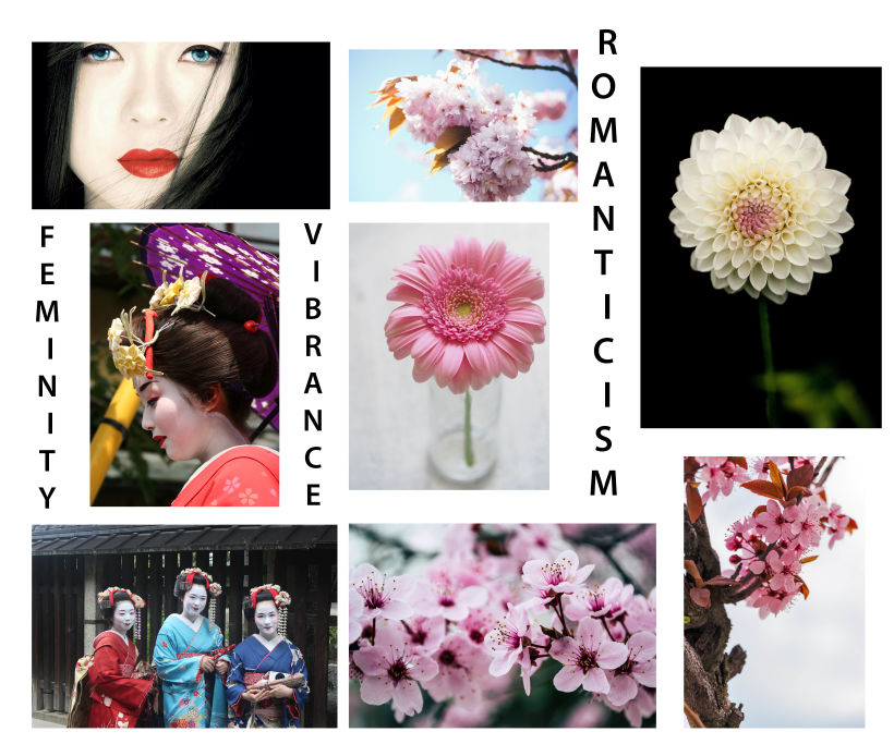 I am inspired by the Geisha, the 3 keywords are femininity, vibrance, and romanticism