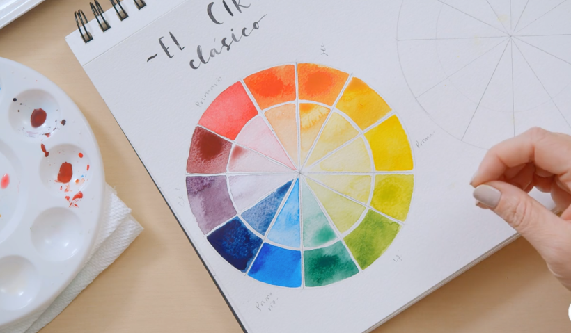 Aprende a crear un círculo cromático en el curso Creación de paletas de color con acuarela. 