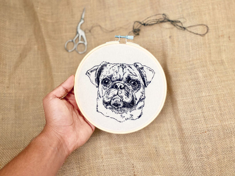 Nacho the Pug - Embroidered Portrait 2