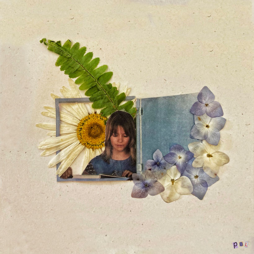 Collage analogo con flores prensadas 
