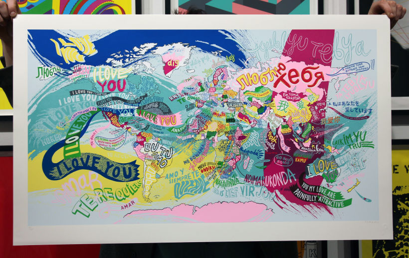 Love Around the World, 10 Colour Screenprint on Somerset Tub Sized 410gsm Paper, 102 cm x 61 cm 