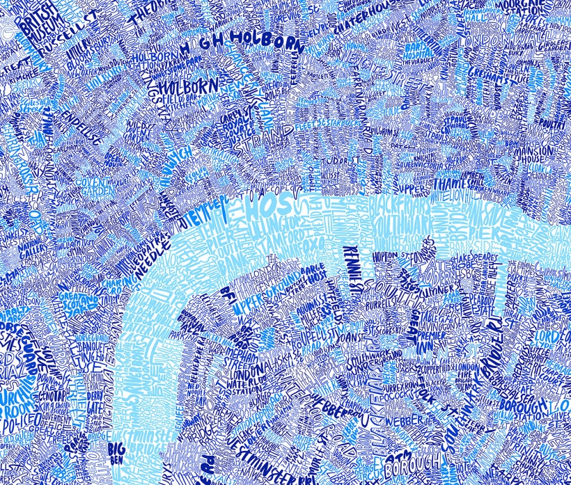 Detail of Central London Screenprint. 5 Colour Screenprint on Somerset Satin 300gsm Paper, 102 cm x 75 cm