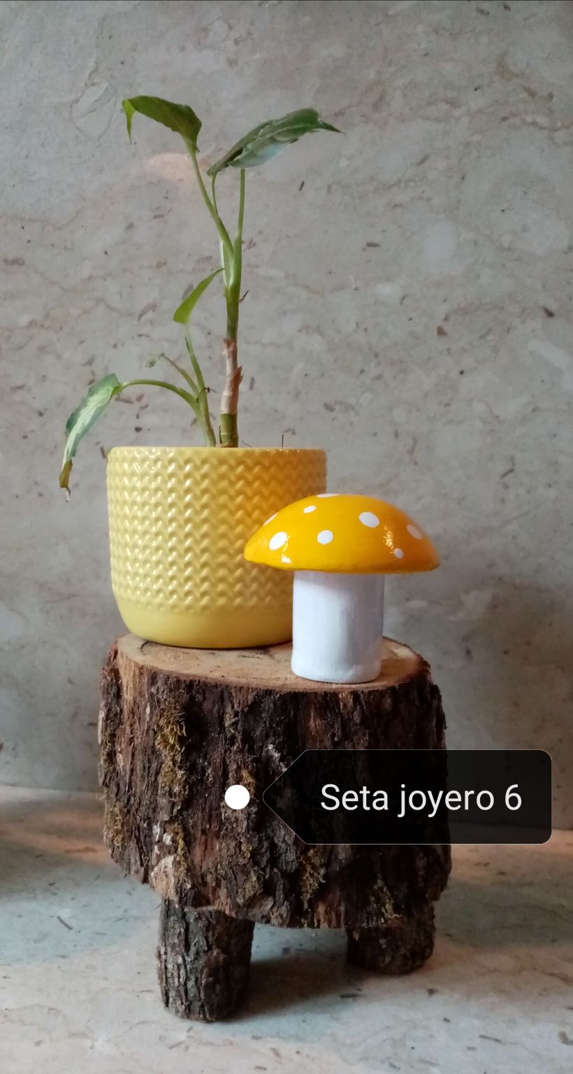 Yellow mushroom with self hardening clay and acrylics. Técnica de planchas y molde de yeso. 