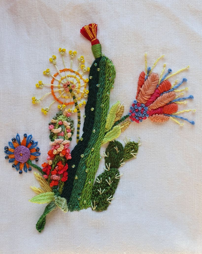 Final project - I made my own design.I tried to choose stitches to suite the plants and to make it look and feel 3D  