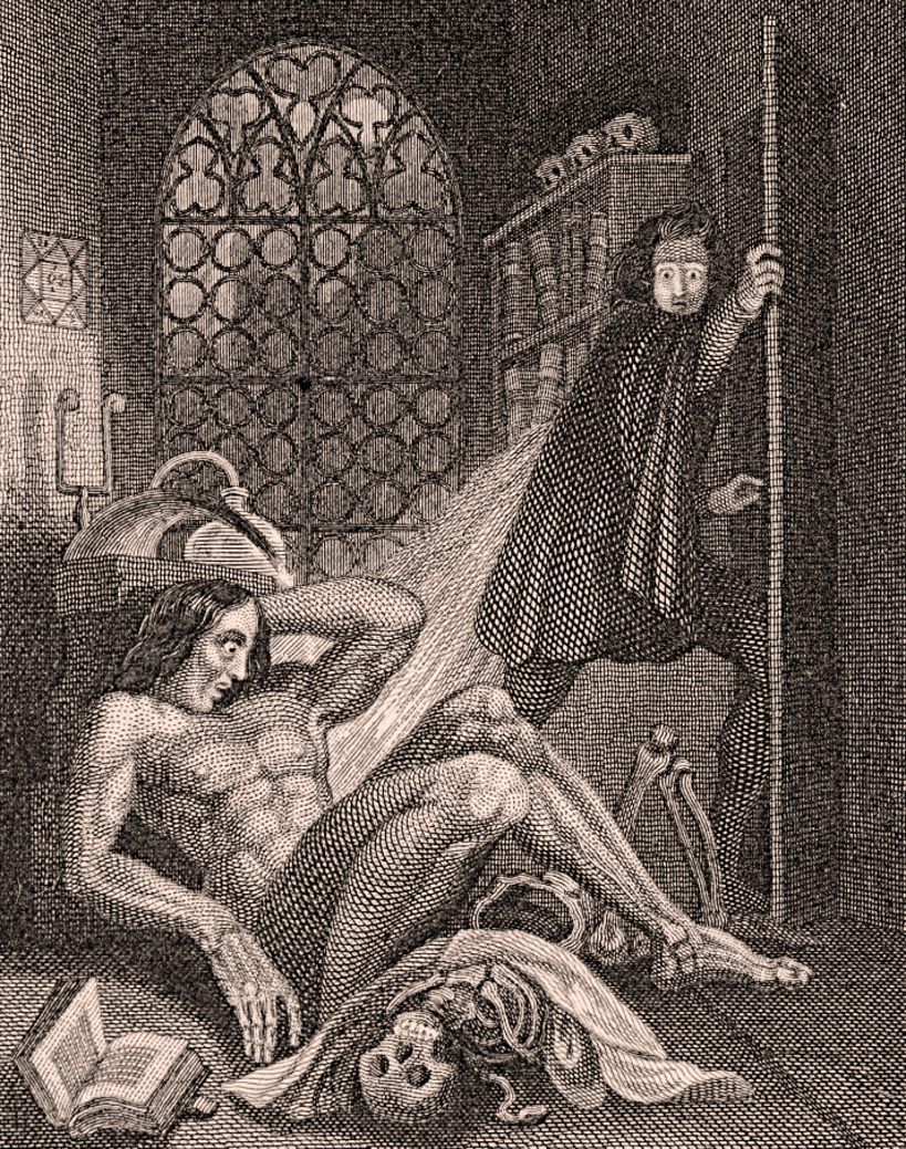 Ilustración de la novela de Frankenstein de Theodor von Holst (1831) [Wikicommons].