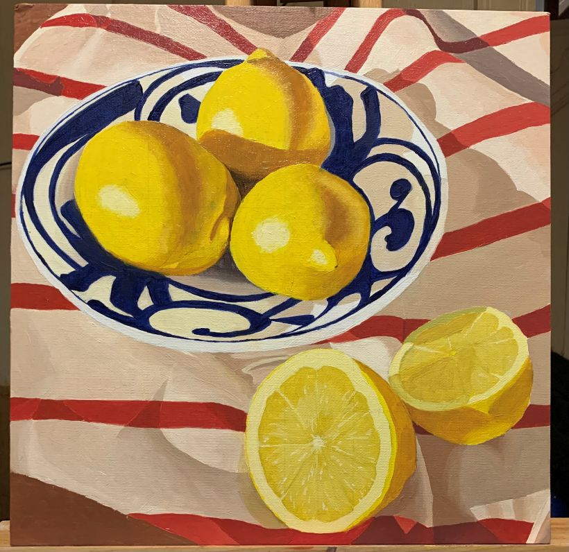 My painting of lemons, bowl and cloth 0