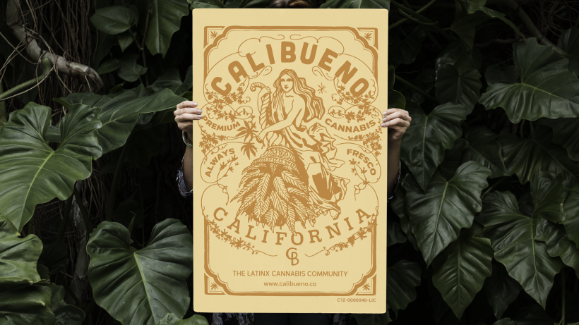 Illustrated poster for Calibueno, a latinx-owned cannabis brand based in Oakland, California.