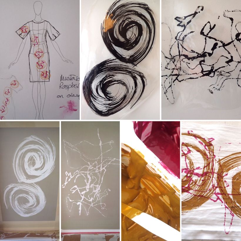 Processes - sketch, screen print acetates, exposed screens, mixed inks and trial print