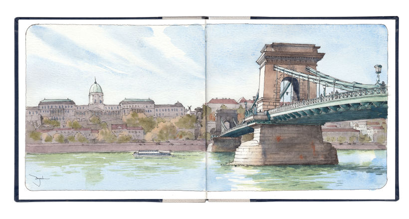 Szechenyi - Budapeste / Aquarela em sketchbook, feito no próprio local