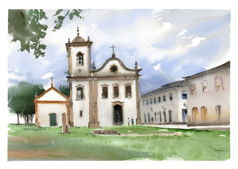 Igreja de Santa Rita, Paraty RJ / Aquarela feita no local