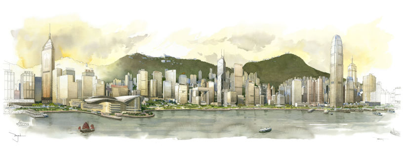 Hong Kong Panorama / Aquarela
