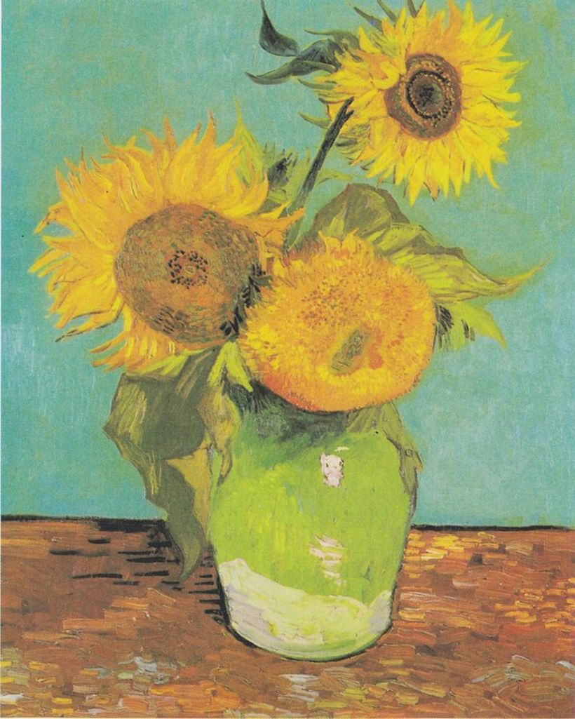 Vincent van Gogh, Tres girasoles en un jarrón (1888).