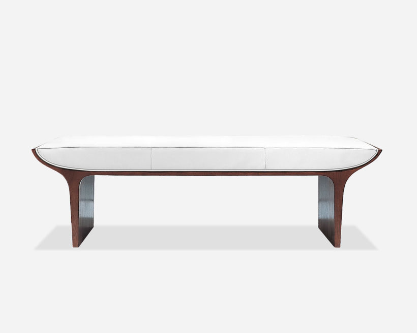 The Laurel Bench for Bernhardt Design by Mark Goetz. The silhouette is inspired by the idea of two hands welcoming the sitter