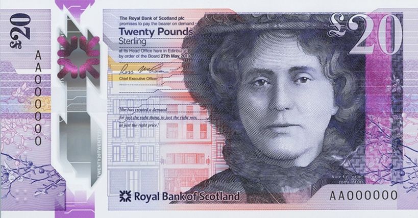 El billete de 20 libras de Escocia. 