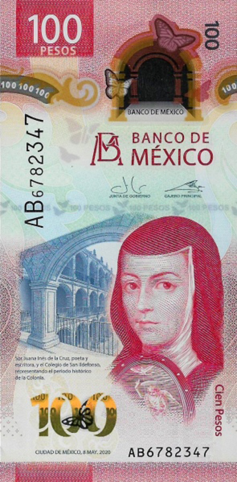 El billete de 100 pesos mexicanos premiado.