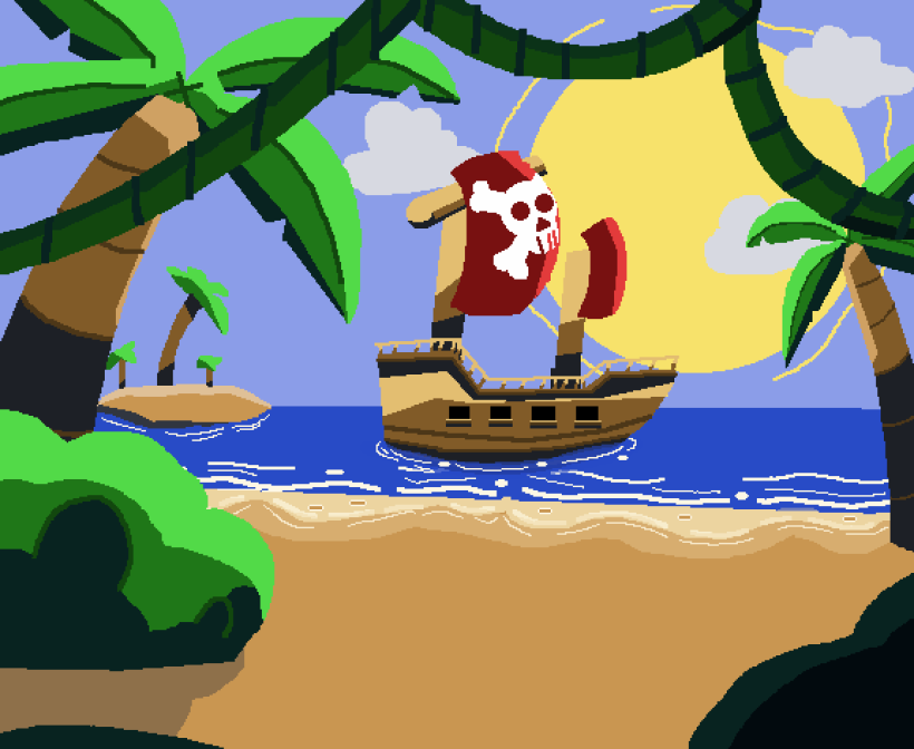Este fue mi escenario, es una isla y con su barco pirata, aunque mi personaje no es el capitán pero si una pieza importante.