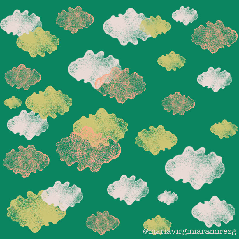 Clouds Pattern. Con este pattern exploré la técnica de sellos hectos a mano. Me gusta mucho la textura que se puede lograr.