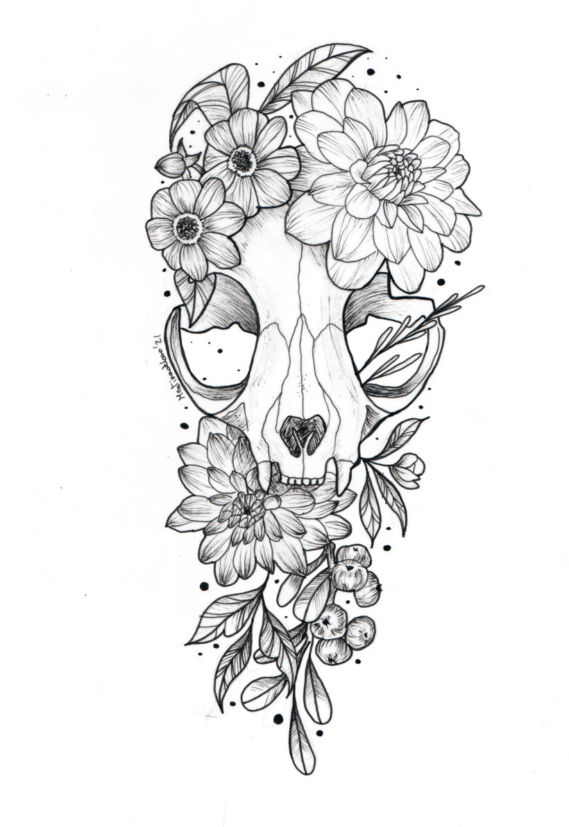 Botanical tattoo with pointillism tattoo design 3