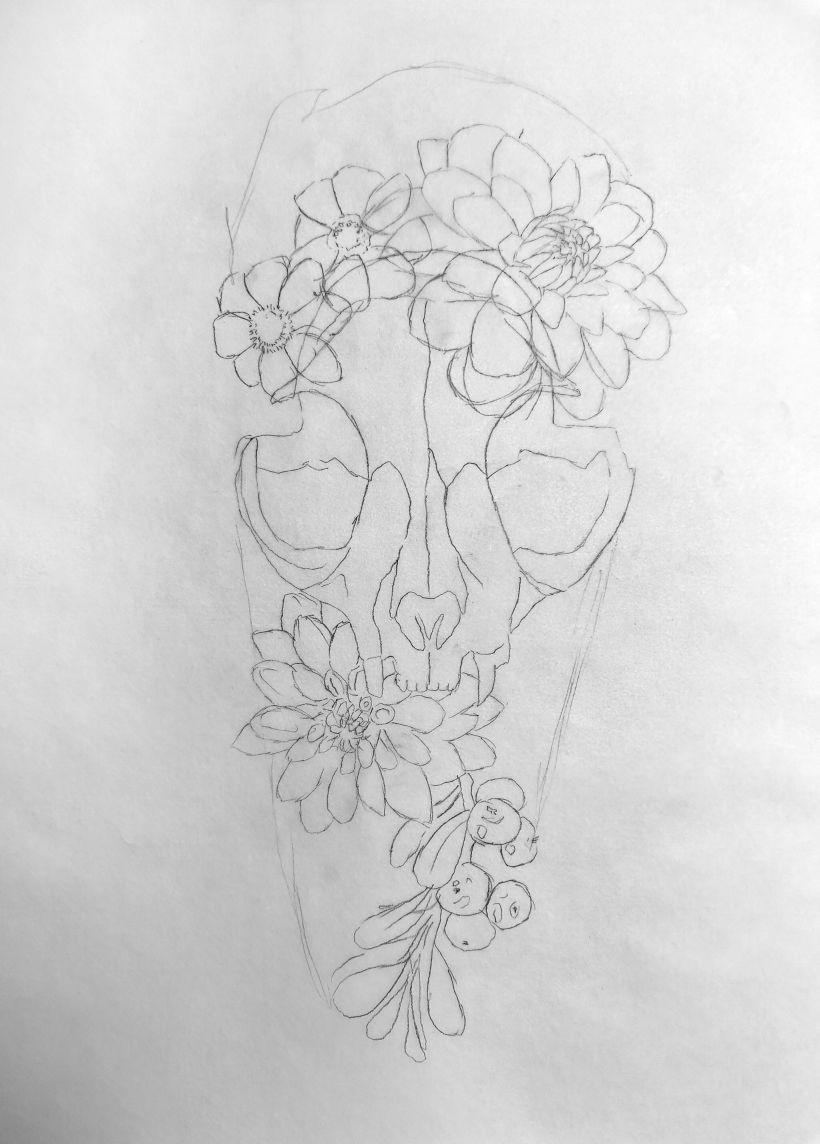 Botanical tattoo with pointillism tattoo design 13