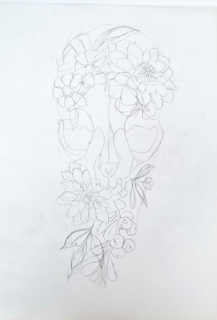 Botanical tattoo with pointillism tattoo design 14