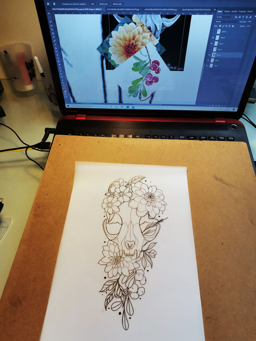 Botanical tattoo with pointillism tattoo design 19