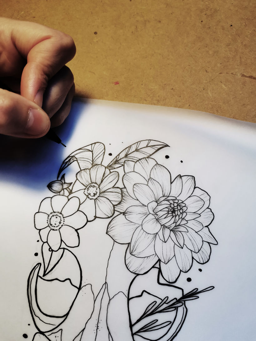 Botanical tattoo with pointillism tattoo design 20