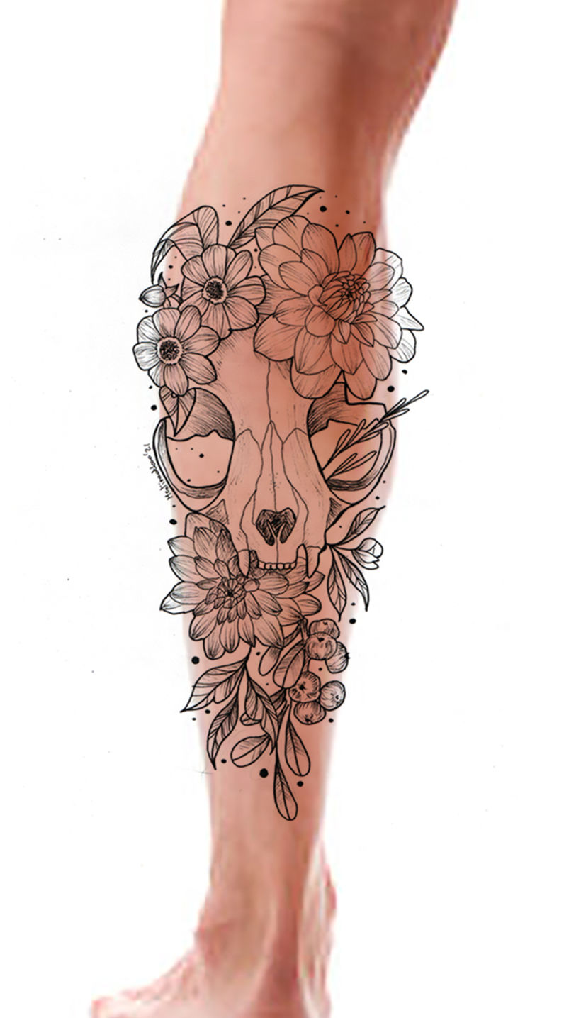 Botanical tattoo with pointillism tattoo design 24