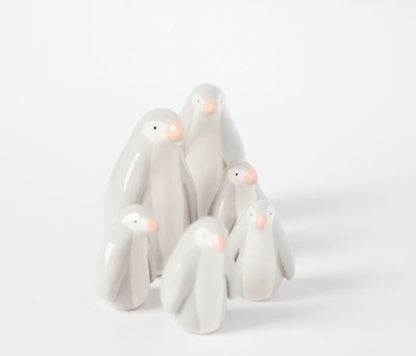 Famille pingouin en céramique