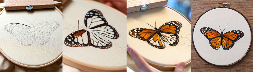 Monarch butterfly that you can print, cut out, and trace over your chosen fabric.