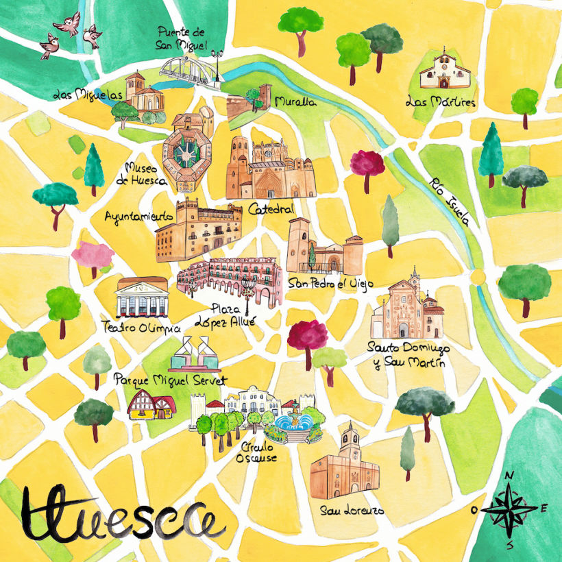 Plano ilustrado de Huesca: proyecto del curso Creación de mapas ilustrados 1