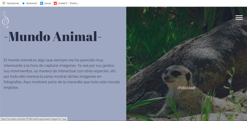 Imagen tomada en el modo Desktop -Mundo Animal-