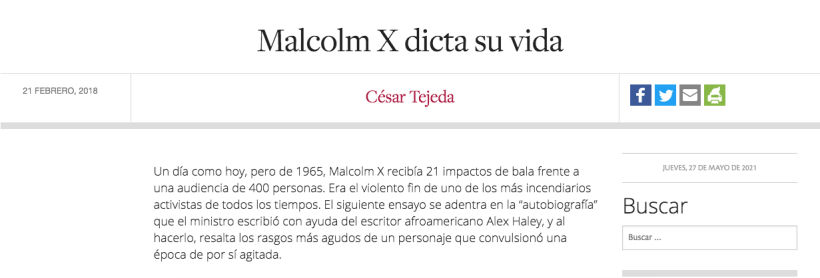 Malcolm X dicta su vida. https://cultura.nexos.com.mx/malcolm-x-dicta-su-vida/ 