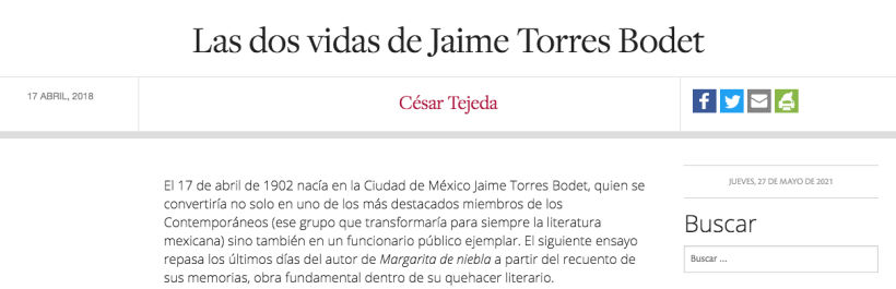 Las dos vidas de Jaime Torres Bodet. https://cultura.nexos.com.mx/las-dos-vidas-de-jaime-torres-bodet/ 
