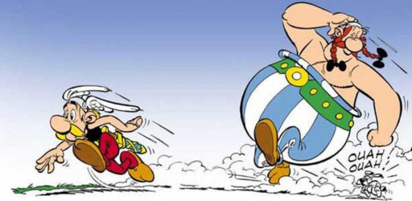 elementos del comic representación de una huída y una onomatopeya en Asterix.