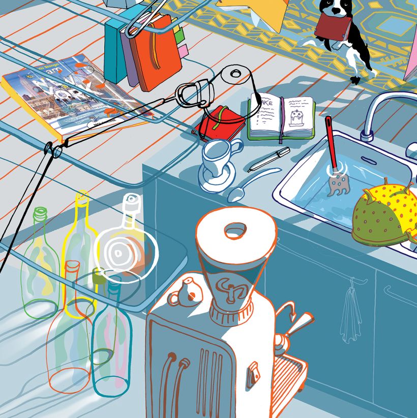 Detail of the kitchen furniture and various objects