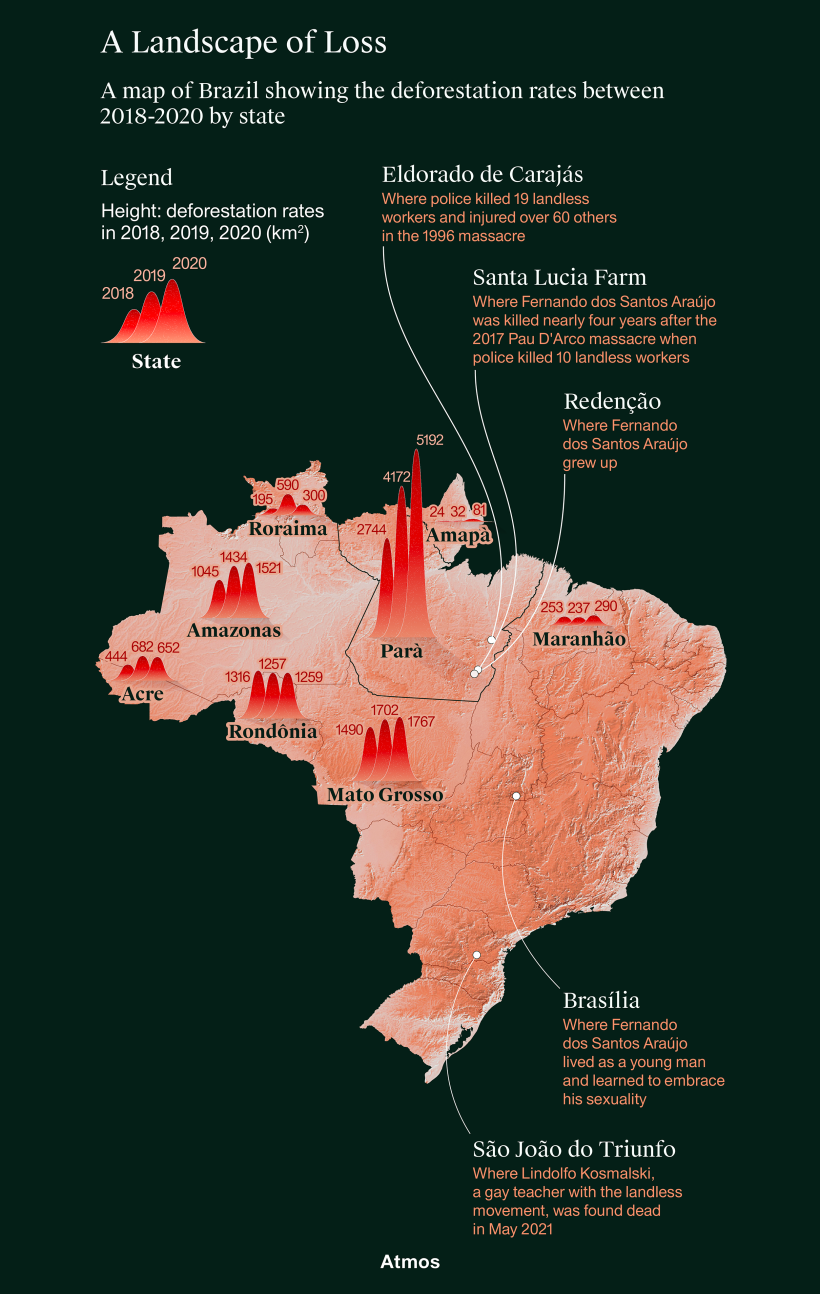Map on the deforestation rates in Brazil, mobile version