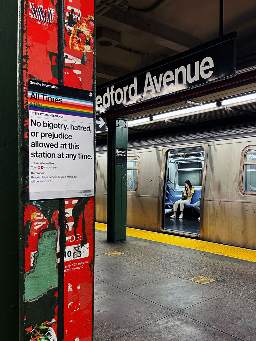 Pride Train Poster at Bedford Avenue, NYC 