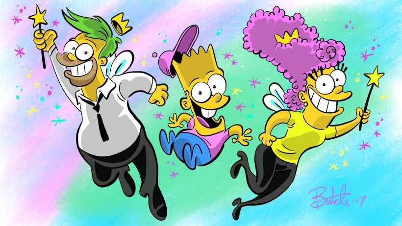 The Simpsons drawn in the style of 'The Fairly Oddparents!'