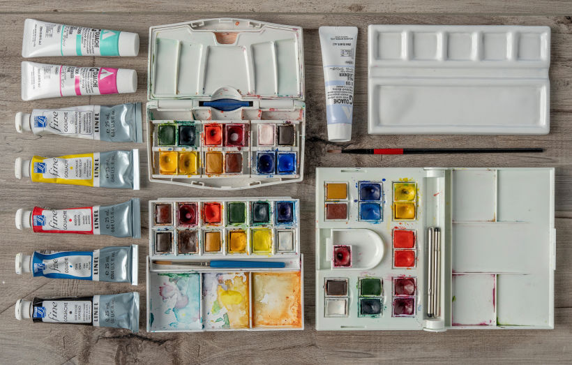 Watercolor is simply a colored ground pigment mixed with a water-soluble binding agent.