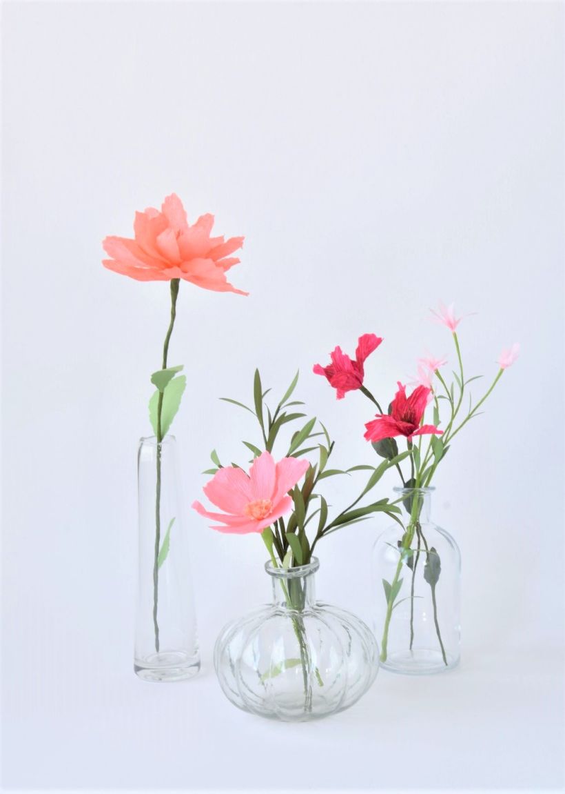 Paper wild flowers in glass vases 3