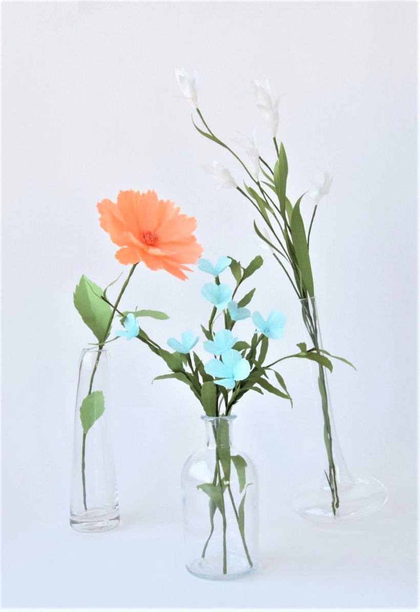 Paper wild flowers in glass vases 6