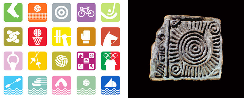 The 1968 Mexico City pictograms draw inspiration from pre-Hispanic glyphs