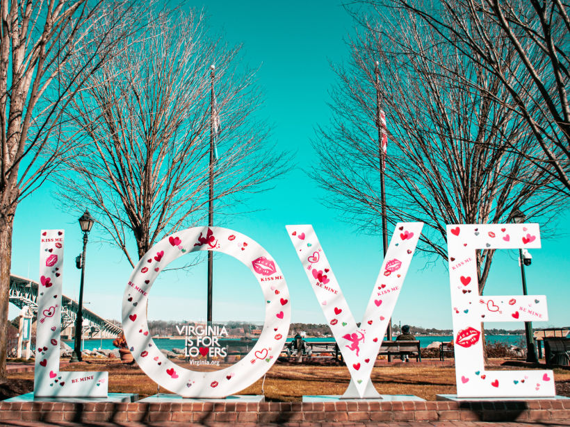 Virginia Love sign decorated for Valentine's day