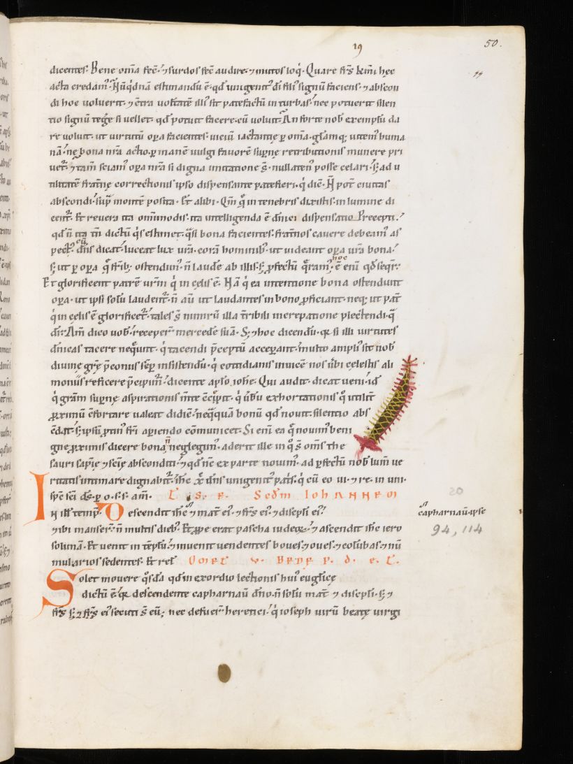Manuscript repaired with a needle and thread.