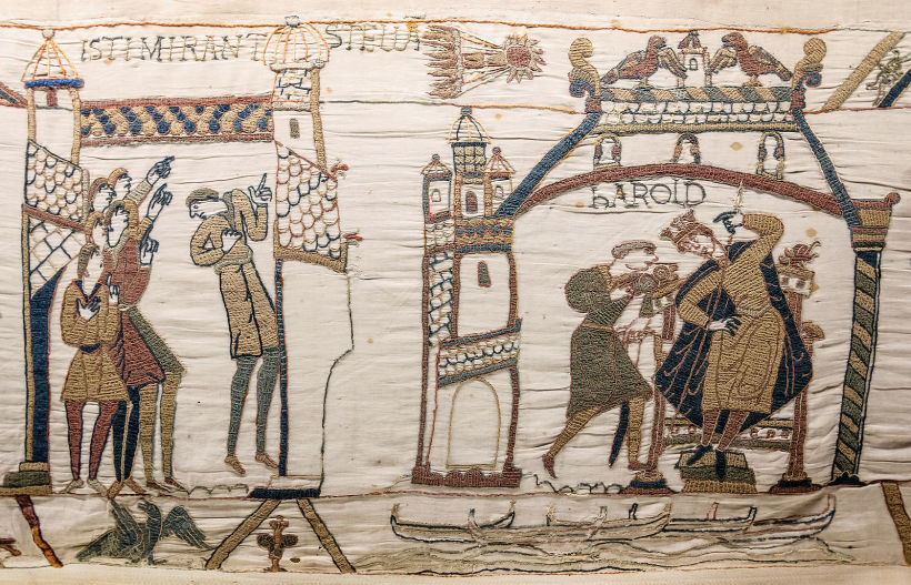 The section of the Bayeux tapestry showing Halley’s Comet.