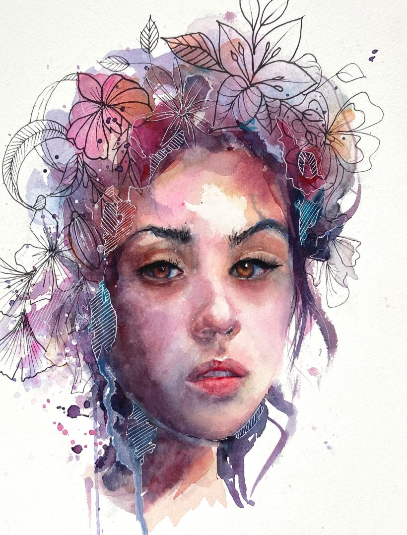 Watercolor portrait, by Sarah Stokes