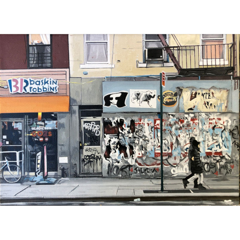 "Across the Street", oil on canvas, 5"x7", 2020.
